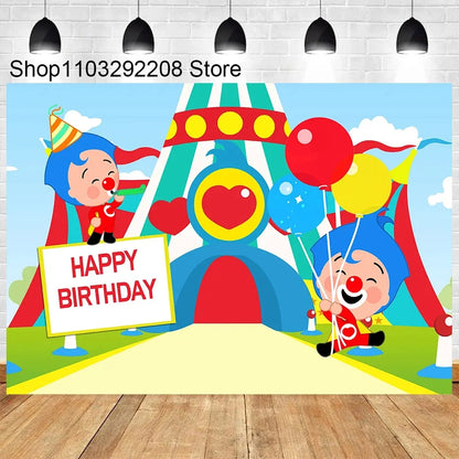 Decoración infantil con temática de dibujos animados de Plim, suministros para fiesta de primer cumpleaños, baby shower, fondo de circo arcoíris, accesorios de fotografía 