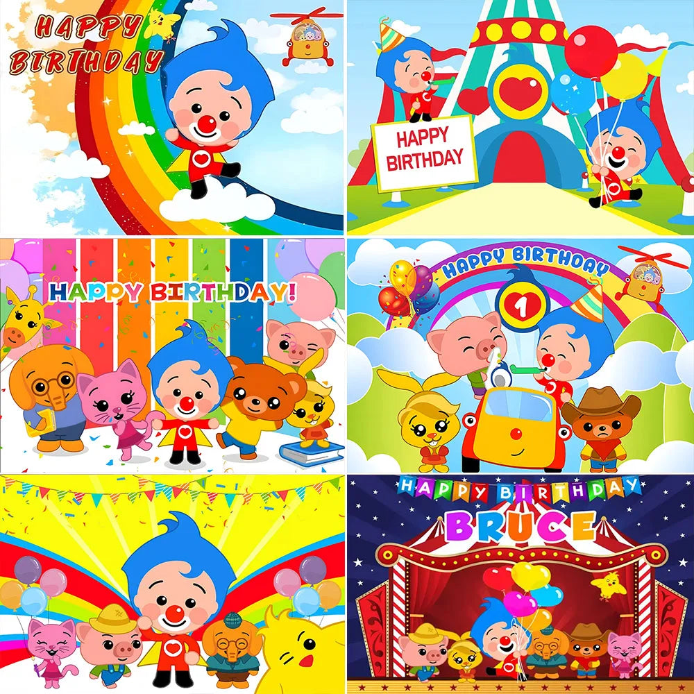 Plim Cartoon Theme Decoration for Kids, 1st Birthday Party Supplies, Baby Shower, Rainbow Circus Background, Photography Props 