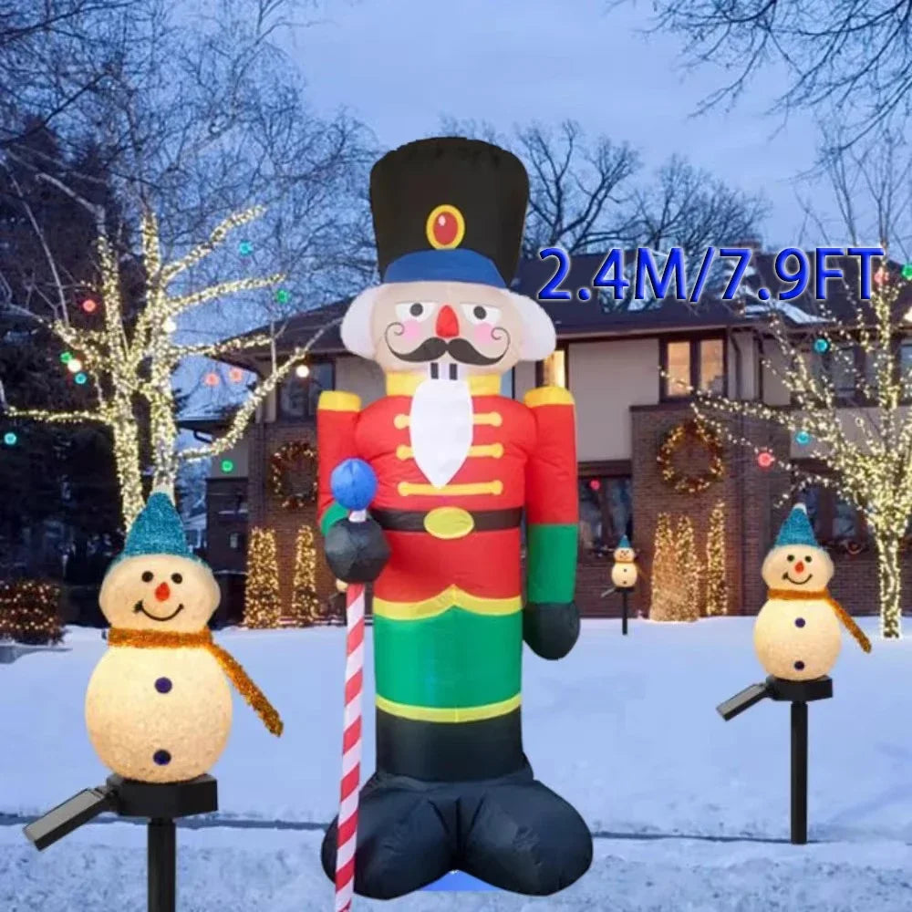 Decoração inflável do quebra-nozes do natal de 2.4m com decoração de natal iluminada por led decoração de festa de jardim ao ar livre