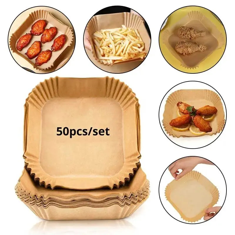 Disposable Air Fryer Parchment Paper, Wood Pulp Steamer, Cheesecake Accessories, Baking Paper, 50Pcs per Set 