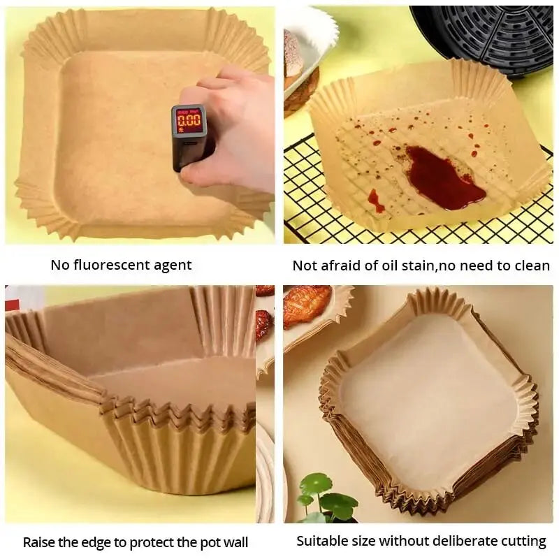 Disposable Air Fryer Parchment Paper, Wood Pulp Steamer, Cheesecake Accessories, Baking Paper, 50Pcs per Set 