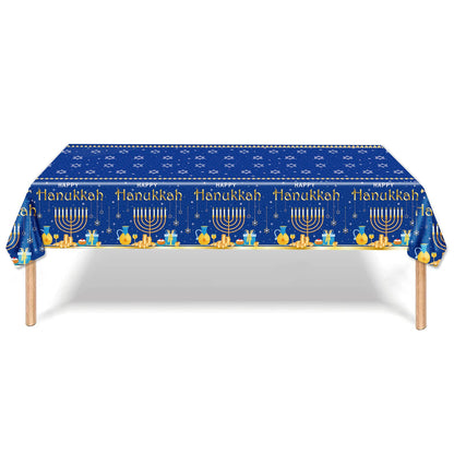 Artículos desechables para Hanukkah judío: cubiertos, platos, servilletas, vasos y decoraciones para fiestas. 