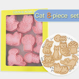 Juego de moldes para galletas con forma de garra de gato, forma de espina de pescado, sello para galletas, herramientas para decorar pasteles con fondant, plástico 3D de presión manual, 8 piezas 