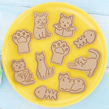 Juego de moldes para galletas con forma de garra de gato, forma de espina de pescado, sello para galletas, herramientas para decorar pasteles con fondant, plástico 3D de presión manual, 8 piezas 