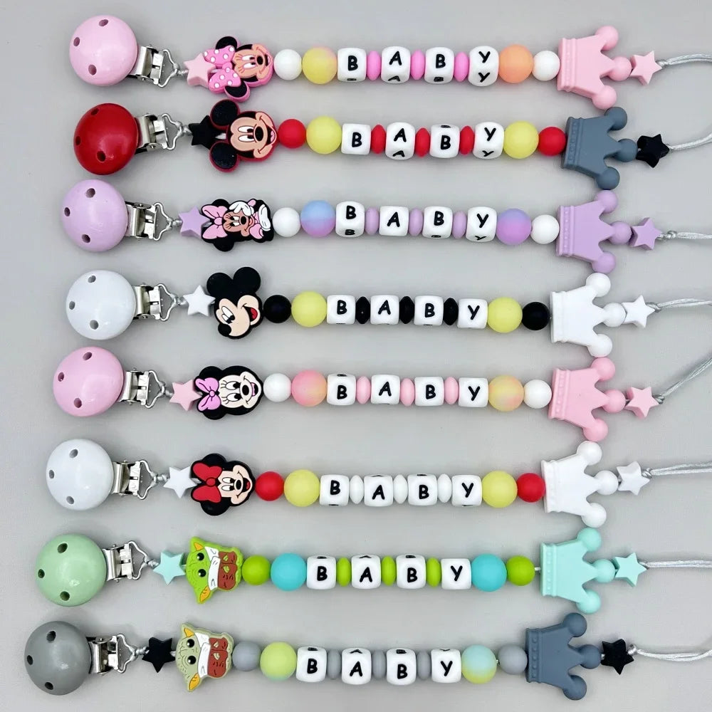 Cartoon Silicone Luminous Beads for Baby, Pacifier Clips, Chain Holder, Teether, Personalized English and Russia Name, Kawaii Toy 