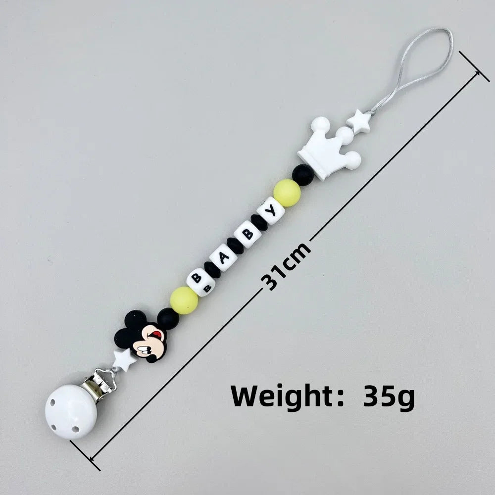 Cartoon Silicone Luminous Beads for Baby, Pacifier Clips, Chain Holder, Teether, Personalized English and Russia Name, Kawaii Toy 