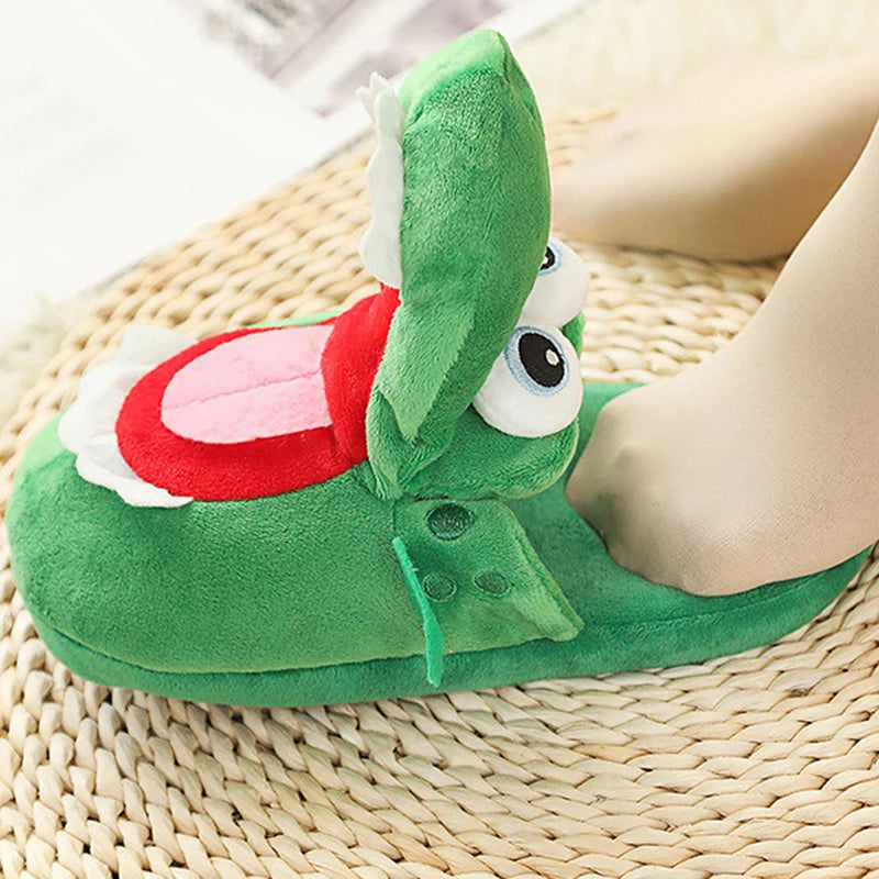 Cartoon Crocodile Cotton Slippers with Movable Mouth, Funny Home Shoes, Winter Warm Shoes, Christmas Gift for Men and Women 