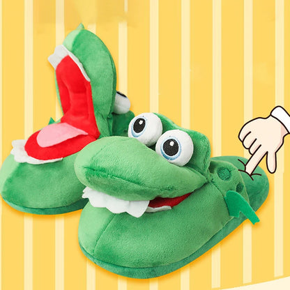 Pantuflas de algodón con diseño de cocodrilo y boca móvil, divertidas zapatillas de estar por casa, cálidas para el invierno, regalo de Navidad para hombres y mujeres. 