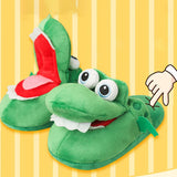 Cartoon Crocodile Cotton Slippers with Movable Mouth, Funny Home Shoes, Winter Warm Shoes, Christmas Gift for Men and Women 