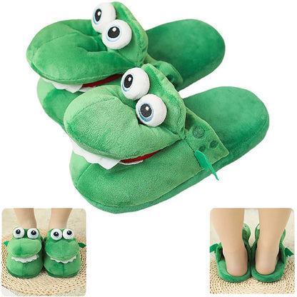 Pantuflas de algodón con diseño de cocodrilo y boca móvil, divertidas zapatillas de estar por casa, cálidas para el invierno, regalo de Navidad para hombres y mujeres. 