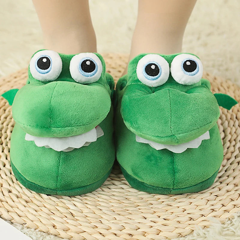 Cartoon Crocodile Cotton Slippers with Movable Mouth, Funny Home Shoes, Winter Warm Shoes, Christmas Gift for Men and Women 