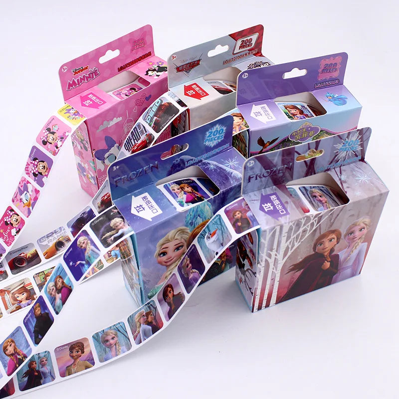 Pegatinas despegables de Disney, Princesa Frozen, Mickey Mouse, Minnie, niña, niño, regalo para profesores, 200 hojas por caja 