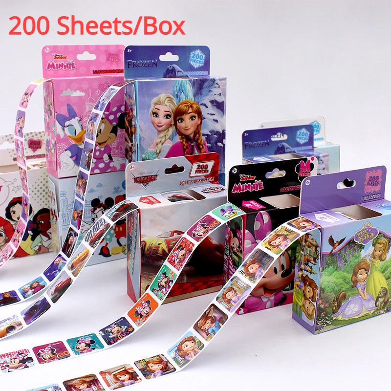 Pegatinas despegables de Disney, Princesa Frozen, Mickey Mouse, Minnie, niña, niño, regalo para profesores, 200 hojas por caja 