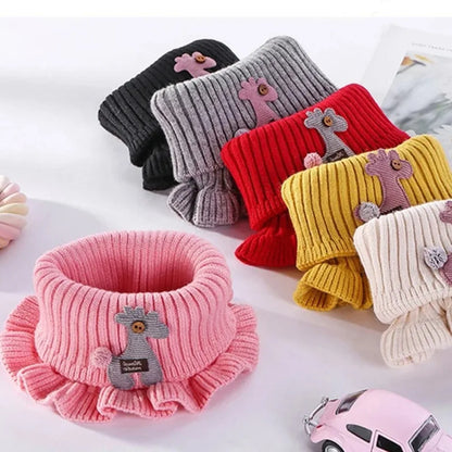 Baby Cartoon Knitted Scarves, Children's Wool Scarf, Outdoor Scarves, Warm Scarves, Multiple Olors, Ruffle Neck, High Quality 