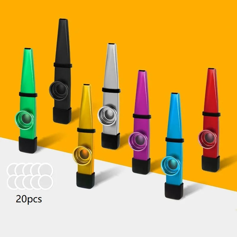 Diafragma de metal Kazoo com estojo de silicone, bom companheiro para cavaquinho, violino, guitarra, piano, 7 cores, 20 peças
