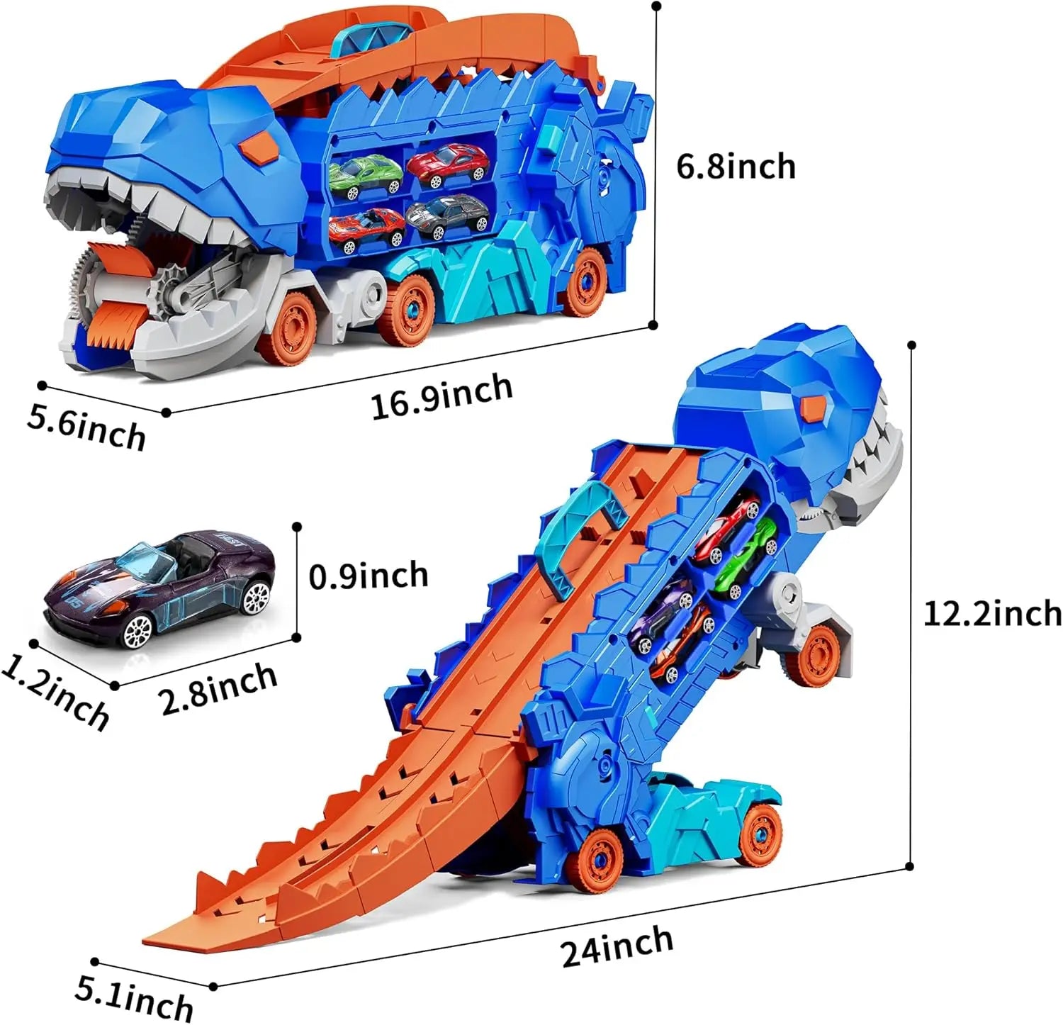 Camión transportador de dinosaurios de juguete, pista plegable, transporte de aleación, coche de juguete, regalo para niños pequeños. 