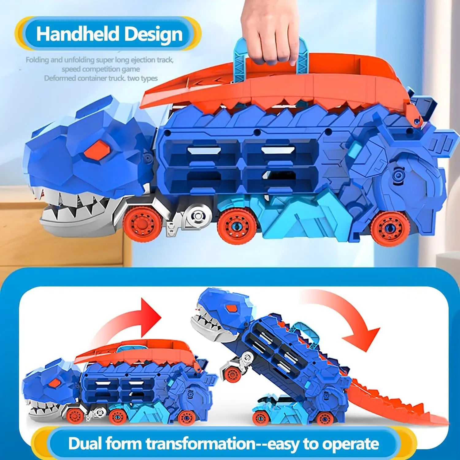 Camión transportador de dinosaurios de juguete, pista plegable, transporte de aleación, coche de juguete, regalo para niños pequeños. 