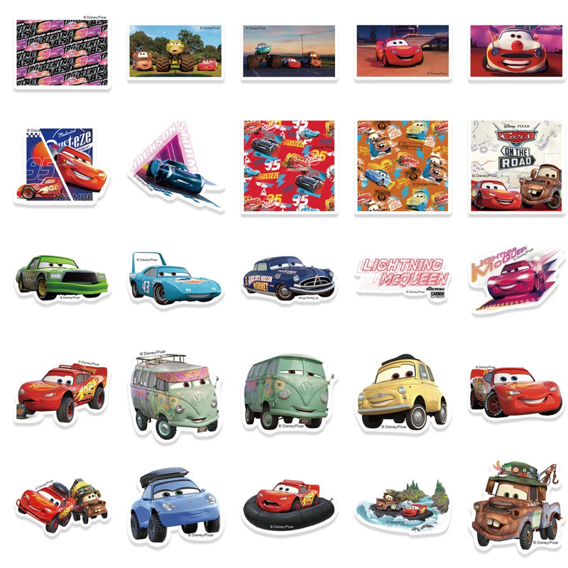 Disney Cartoon Cars Adesivos para Crianças, Carros, Relâmpago McQueen, Filme, Anime Decalque, Guitarra, Computador portátil, Bonito Pacote de Adesivos Kawaii, Menina Para, 10 Pcs, 30 Pcs, 50Pcs
