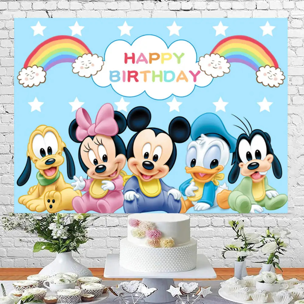 Disney Cartoon Theme Photography Background, Mickey, Minnie Mouse, Baby Shower, Happy Birthday, Gender Reveal, Banner for Children, 1Set 