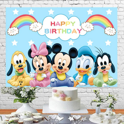 Disney Cartoon Theme Photography Background, Mickey, Minnie Mouse, Baby Shower, Feliz Aniversário, Revelador de Gênero, Banner for Children, 1Set