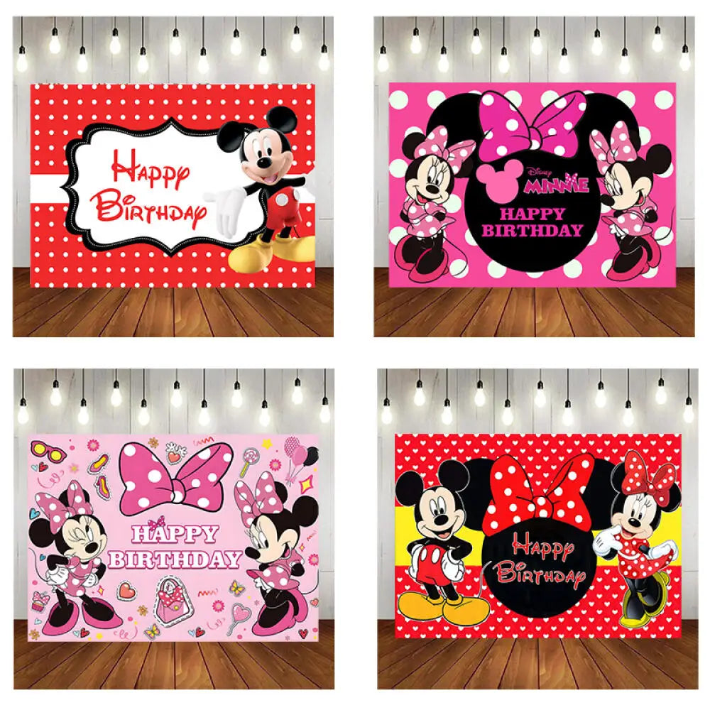 Disney Cartoon Theme Photography Background, Mickey, Minnie Mouse, Baby Shower, Happy Birthday, Gender Reveal, Banner for Children, 1Set 