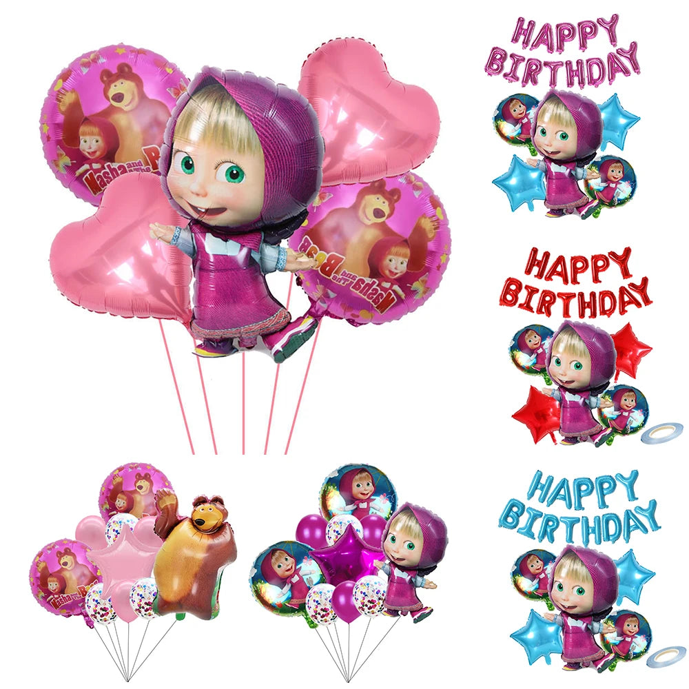 Disney Mashas and Bear Balloon Set, Cartoon Decoration, Birthday Party Supplies, Baby Shower Decor, Toddler Toy Gift, Kids 