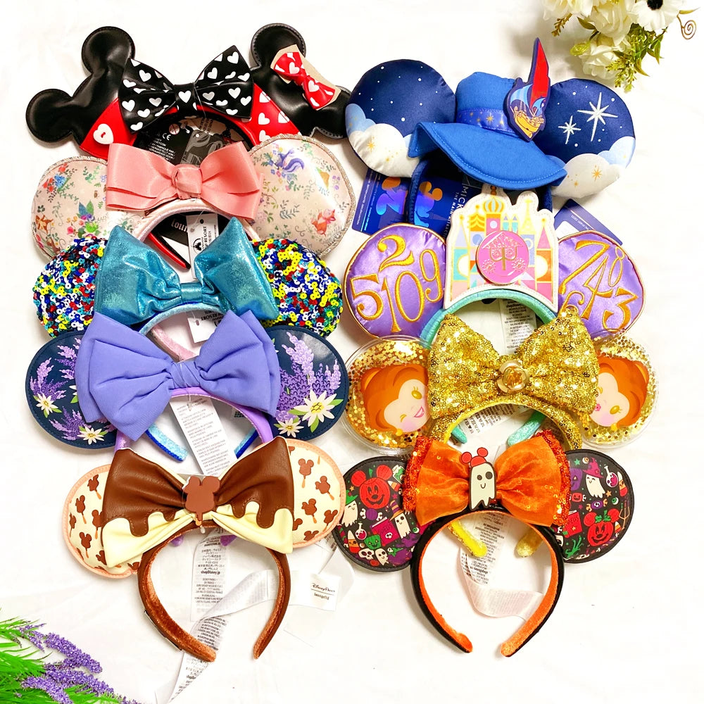 Diadema con orejas de Minnie y lazos grandes de Disney, ideal para disfraz de cosplay, de peluche, para adultos y niños. 