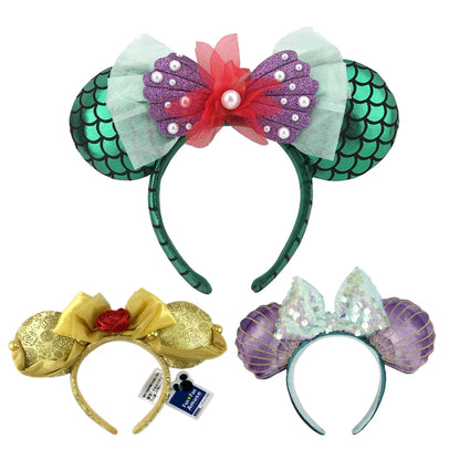 Disney grandes arcos sereia princesa minnie orelhas bandana lantejoulas arcos orelhas traje bandana cosplay de pelúcia adulto/crianças bandana presente