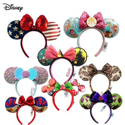 Disney grandes arcos sereia princesa minnie orelhas bandana lantejoulas arcos orelhas traje bandana cosplay de pelúcia adulto/crianças bandana presente