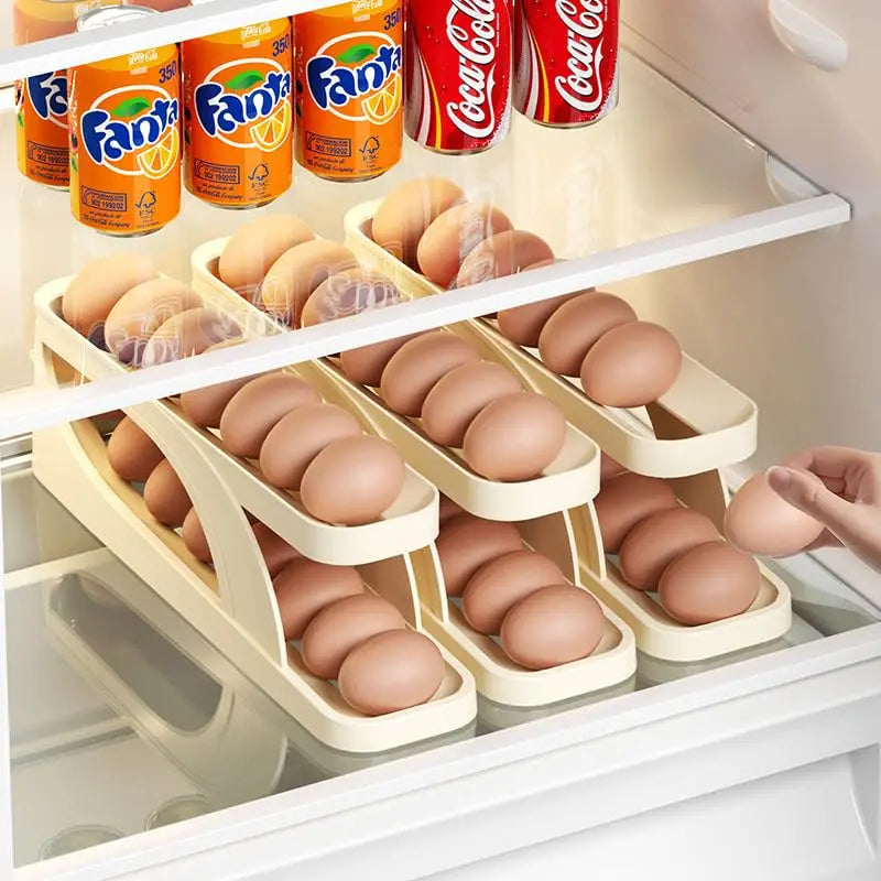 Dispensador automático de huevos rodantes de doble capa, soporte para refrigerador, capacidad para 15 huevos, almacenamiento de huevos que ahorra espacio, nuevo 