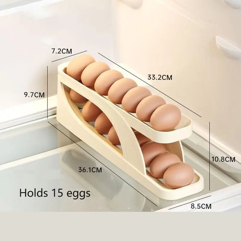 Automatic Double-Layer Rolling Egg Dispenser, Refrigerator Holder, Holds 15 Eggs, Space-Saving Egg Storage, New 