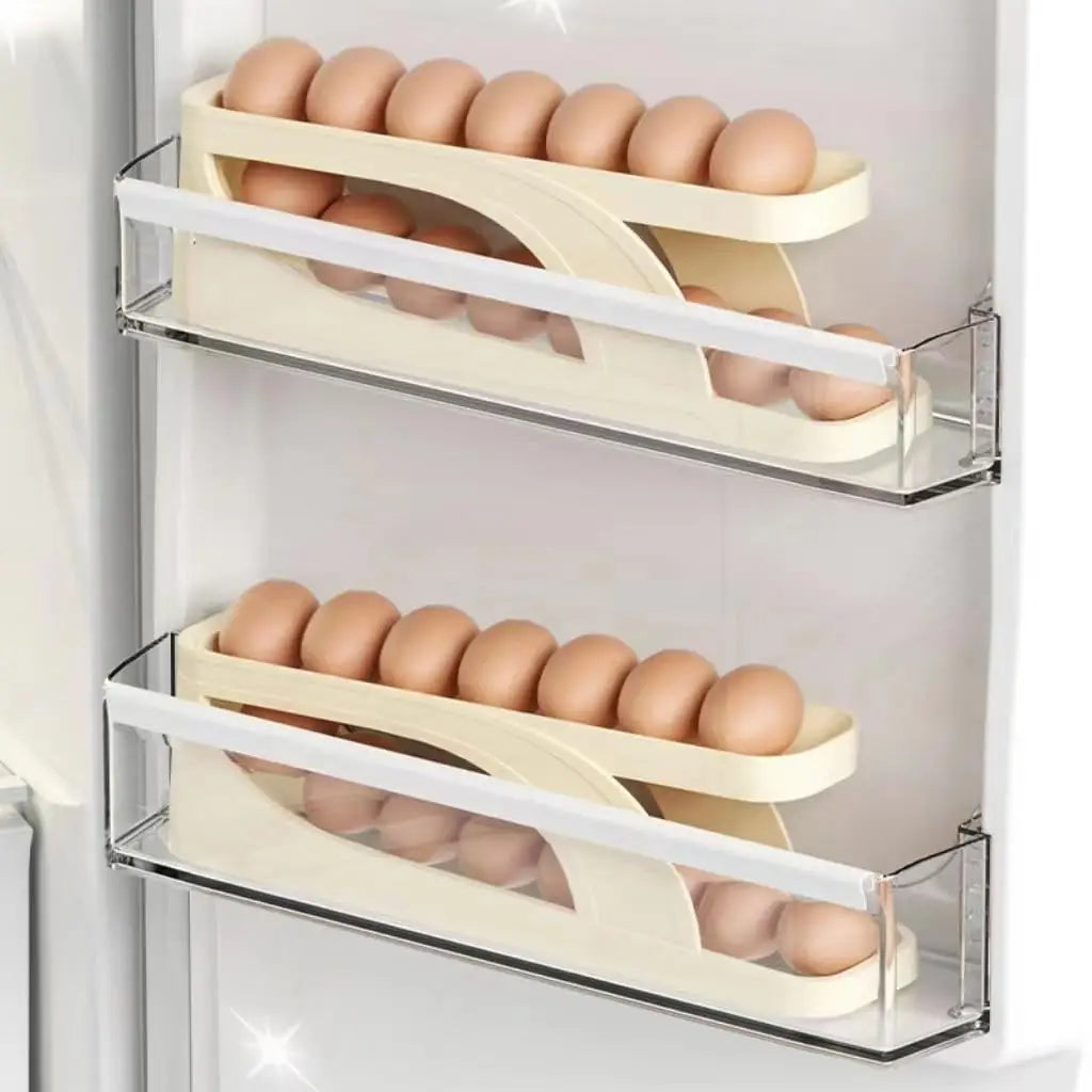 Dispensador automático de huevos rodantes de doble capa, soporte para refrigerador, capacidad para 15 huevos, almacenamiento de huevos que ahorra espacio, nuevo 