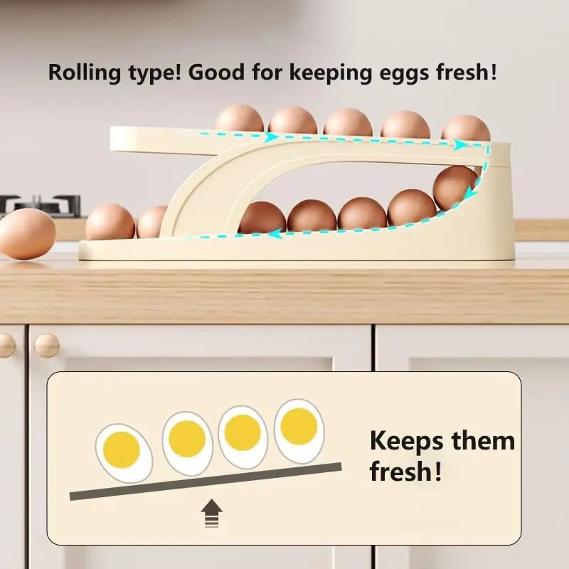 Automatic Double-Layer Rolling Egg Dispenser, Refrigerator Holder, Holds 15 Eggs, Space-Saving Egg Storage, New 