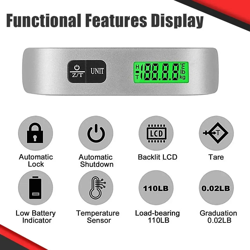 Display LCD Digital portátil ferramenta de equilíbrio de peso, balança eletrônica, viagem pesa saco, peso da bagagem, mala, 110lb, 50kg