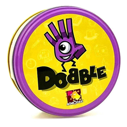 Dobble card game para crianças, duplo cartão juego, caixa de metal, para crianças, 28 estilos