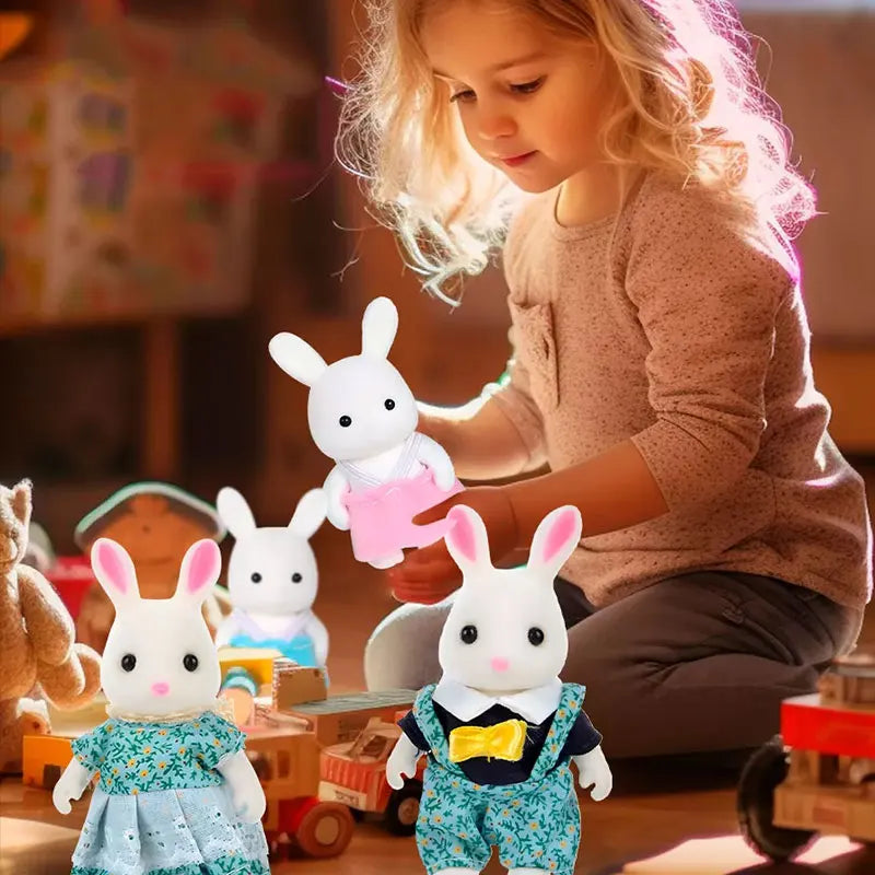 Dollhouse Miniatures Pretend Play for Girl, Easter Bunny, Family Forest Animais, Coelho, Urso, Rena, Acessórios Presente, Escala 1:12