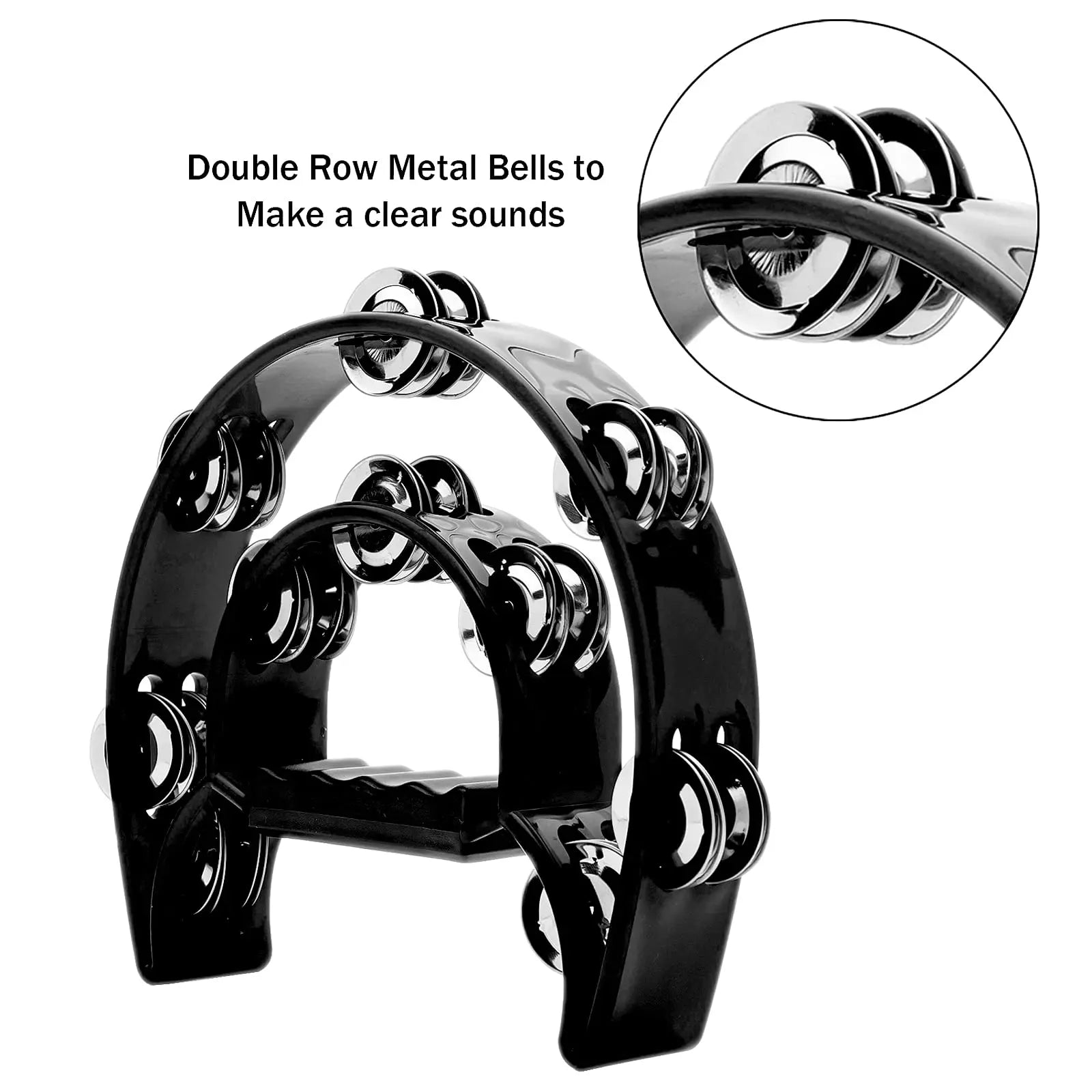 Cascabeles metálicos de doble hilera para fiestas, percusión manual, panderetas de media luna, instrumento musical, regalos para niños y adultos.