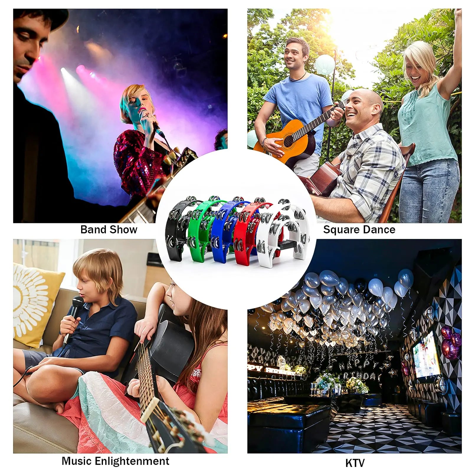 Cascabeles metálicos de doble hilera para fiestas, percusión manual, panderetas de media luna, instrumento musical, regalos para niños y adultos.