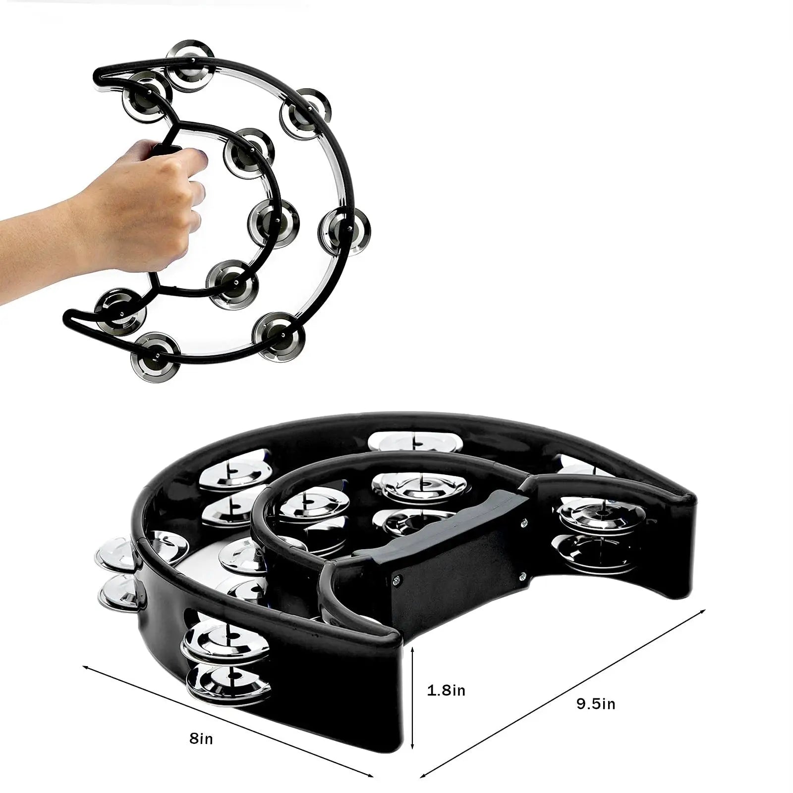 Cascabeles metálicos de doble hilera para fiestas, percusión manual, panderetas de media luna, instrumento musical, regalos para niños y adultos.