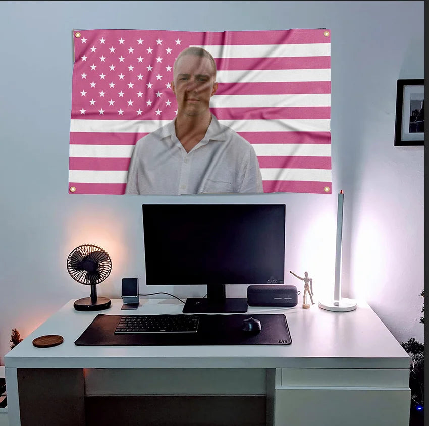 Drew Pink America Flag Tapeçaria com quatro ilhós, Starkey, Banner engraçado, Dormitório universitário, Quarto, Rapazes, Homem Caverna, Quarto, 3x5 ft