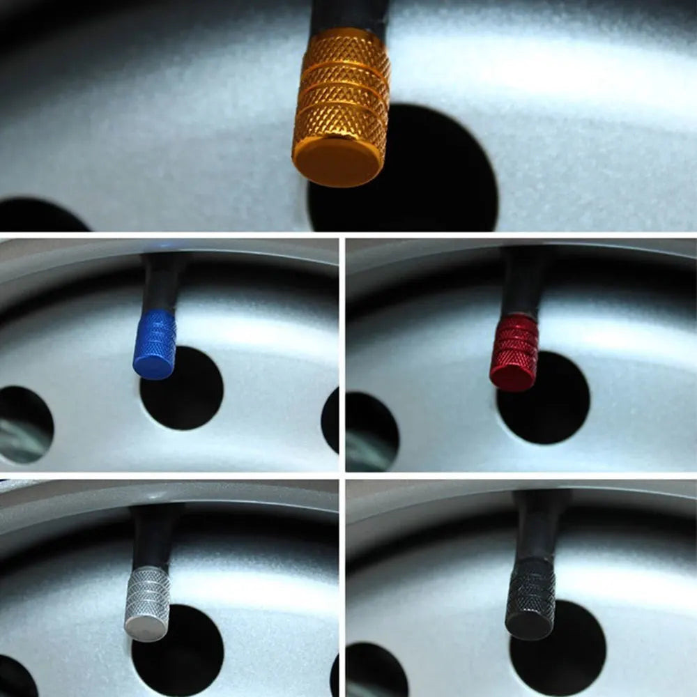 Dsycar 4pcs prata pneu de carro válvula hastes cap knurling estilo pneu tampa da válvula de alumínio haste da roda do pneu tampa da válvula de ar para nós schrader
