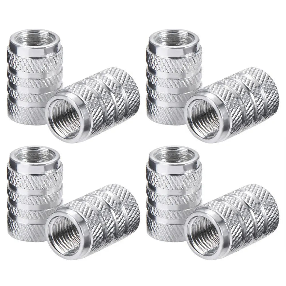 Dsycar 4pcs prata pneu de carro válvula hastes cap knurling estilo pneu tampa da válvula de alumínio haste da roda do pneu tampa da válvula de ar para nós schrader