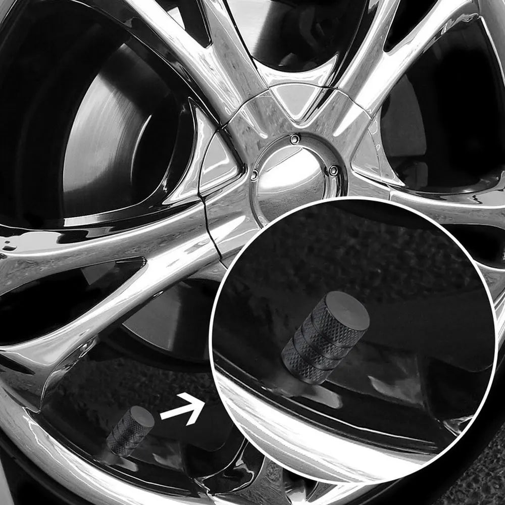 DSYCAR - 4 tapas plateadas para válvulas de neumáticos de coche, estilo moleteado, de aluminio, para válvula de aire de rueda de neumático de EE. UU. 