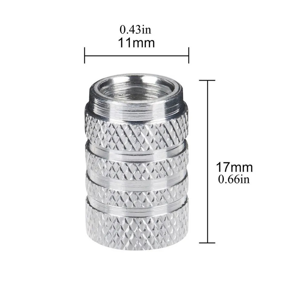 Dsycar 4pcs prata pneu de carro válvula hastes cap knurling estilo pneu tampa da válvula de alumínio haste da roda do pneu tampa da válvula de ar para nós schrader