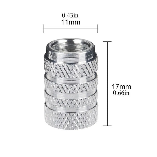 Dsycar 4pcs prata pneu de carro válvula hastes cap knurling estilo pneu tampa da válvula de alumínio haste da roda do pneu tampa da válvula de ar para nós schrader