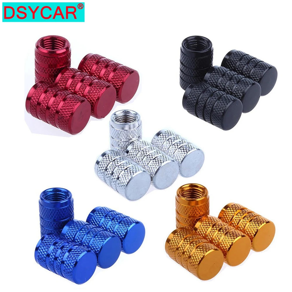 Dsycar 4pcs prata pneu de carro válvula hastes cap knurling estilo pneu tampa da válvula de alumínio haste da roda do pneu tampa da válvula de ar para nós schrader
