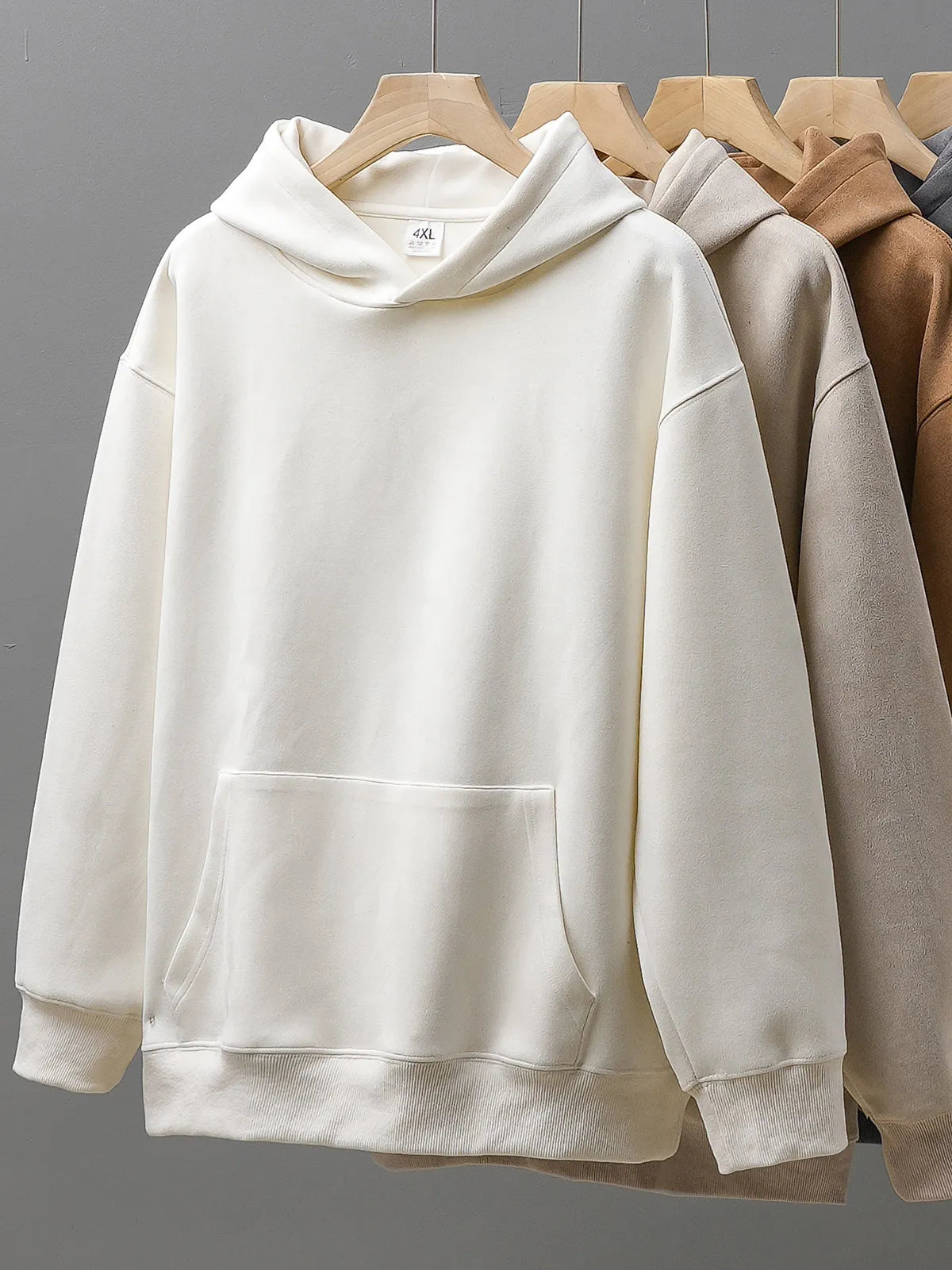 Dukeen-Men's Solid Color Heavyweight Fleece Hoodies, Loose Long Sleeve Clothes, Monochrome, 400G, Autumn, 2023 