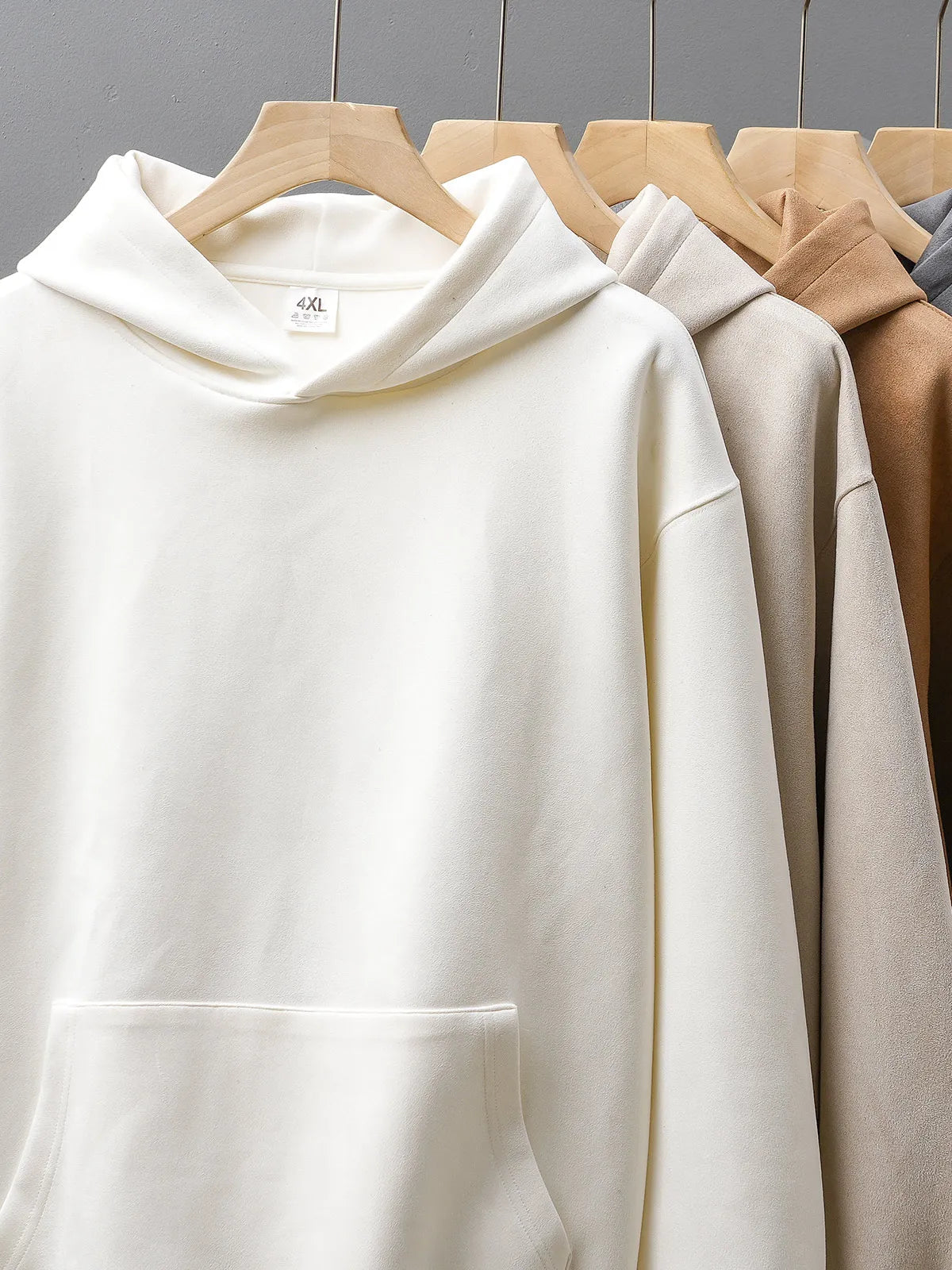 Dukeen-Men's Solid Color Heavyweight Fleece Hoodies, Loose Long Sleeve Clothes, Monochrome, 400G, Autumn, 2023 