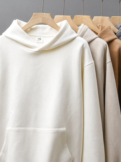 Dukeen-Men's Solid Color Heavyweight Fleece Hoodies, Loose Long Sleeve Clothes, Monochrome, 400G, Autumn, 2023 