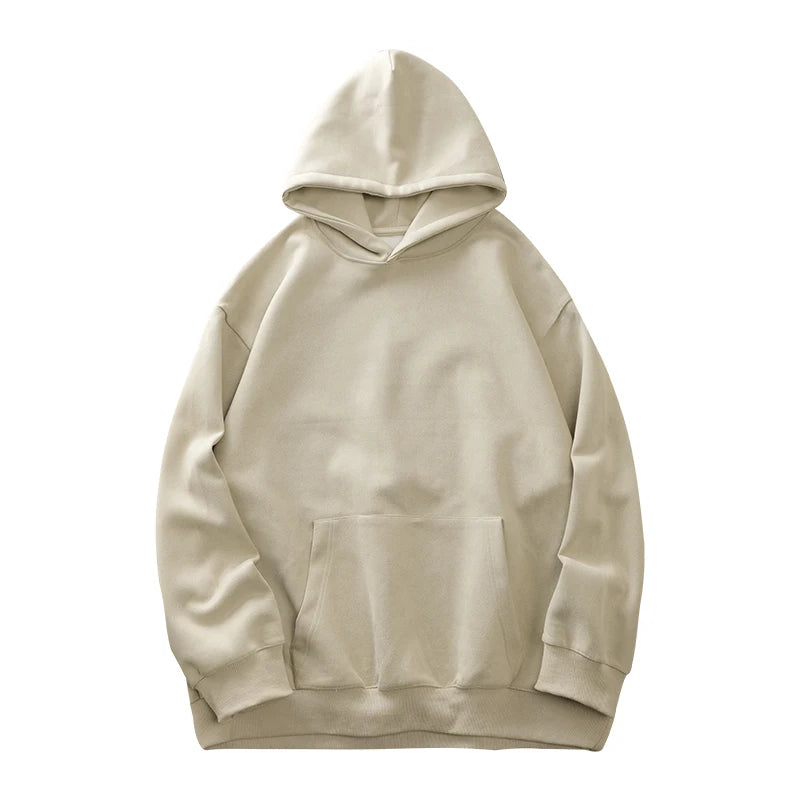Dukeen-Men's Solid Color Heavyweight Fleece Hoodies, Loose Long Sleeve Clothes, Monochrome, 400G, Autumn, 2023 